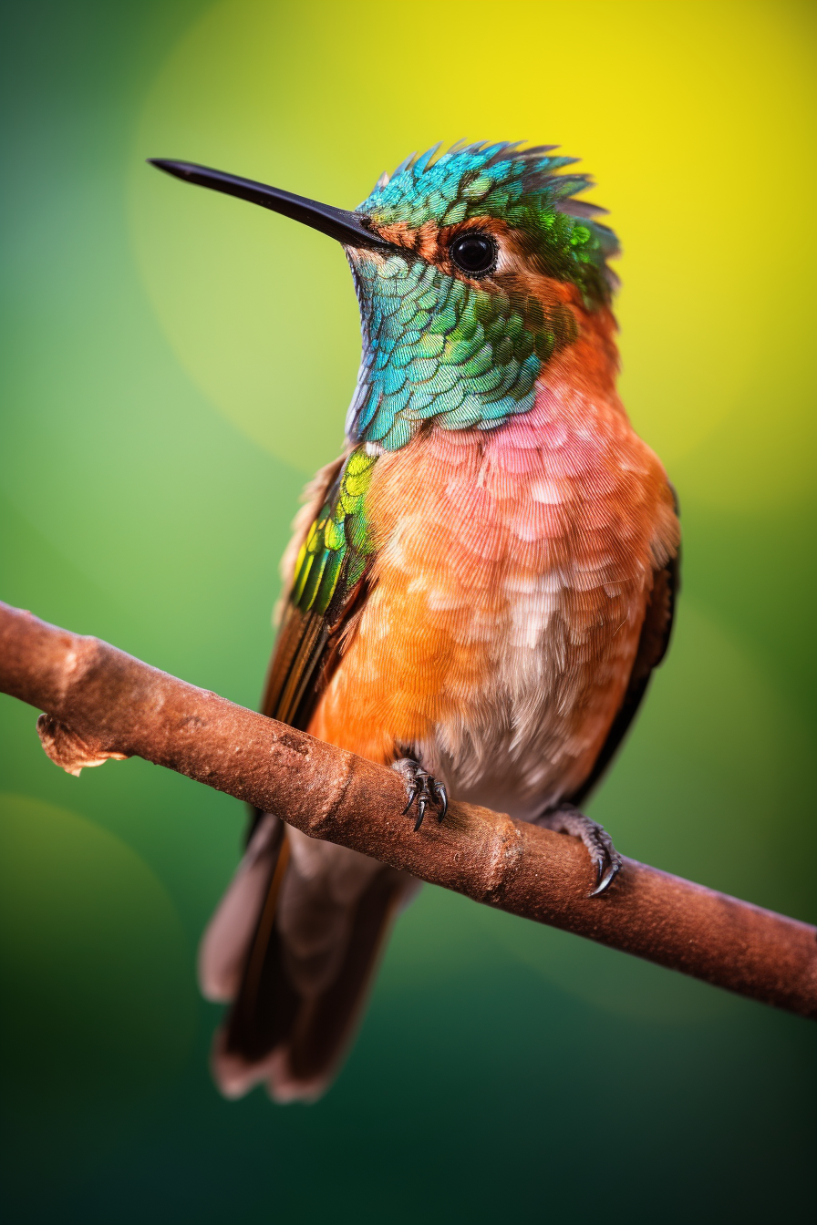 Vibrant hummingbird perched on branch