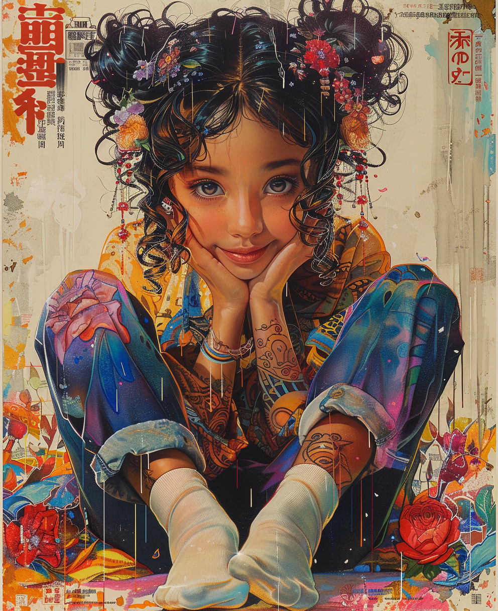 Asian girl on Japanese retro poster