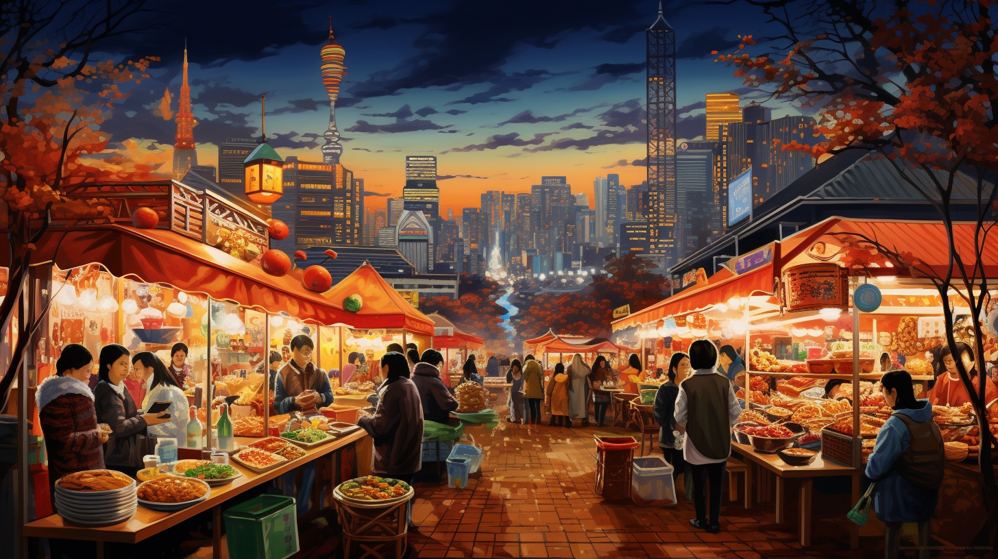 Vibrant Korean street food market