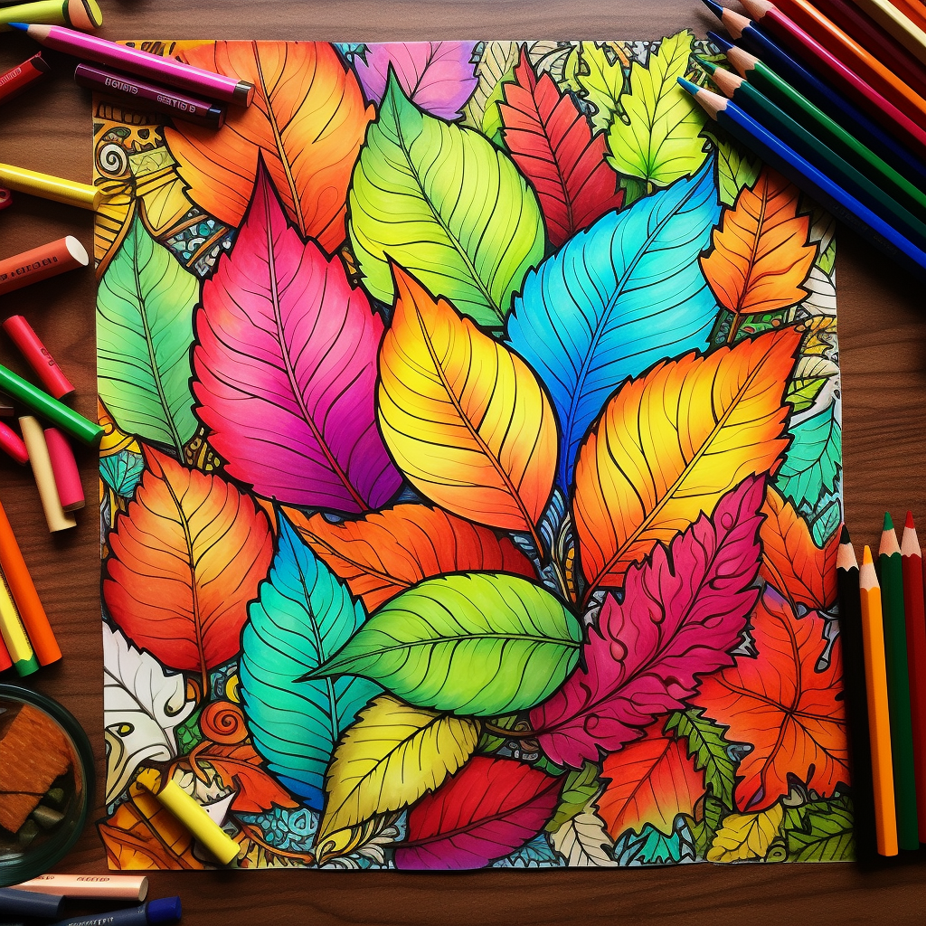 Colorful leafs in kids coloring book