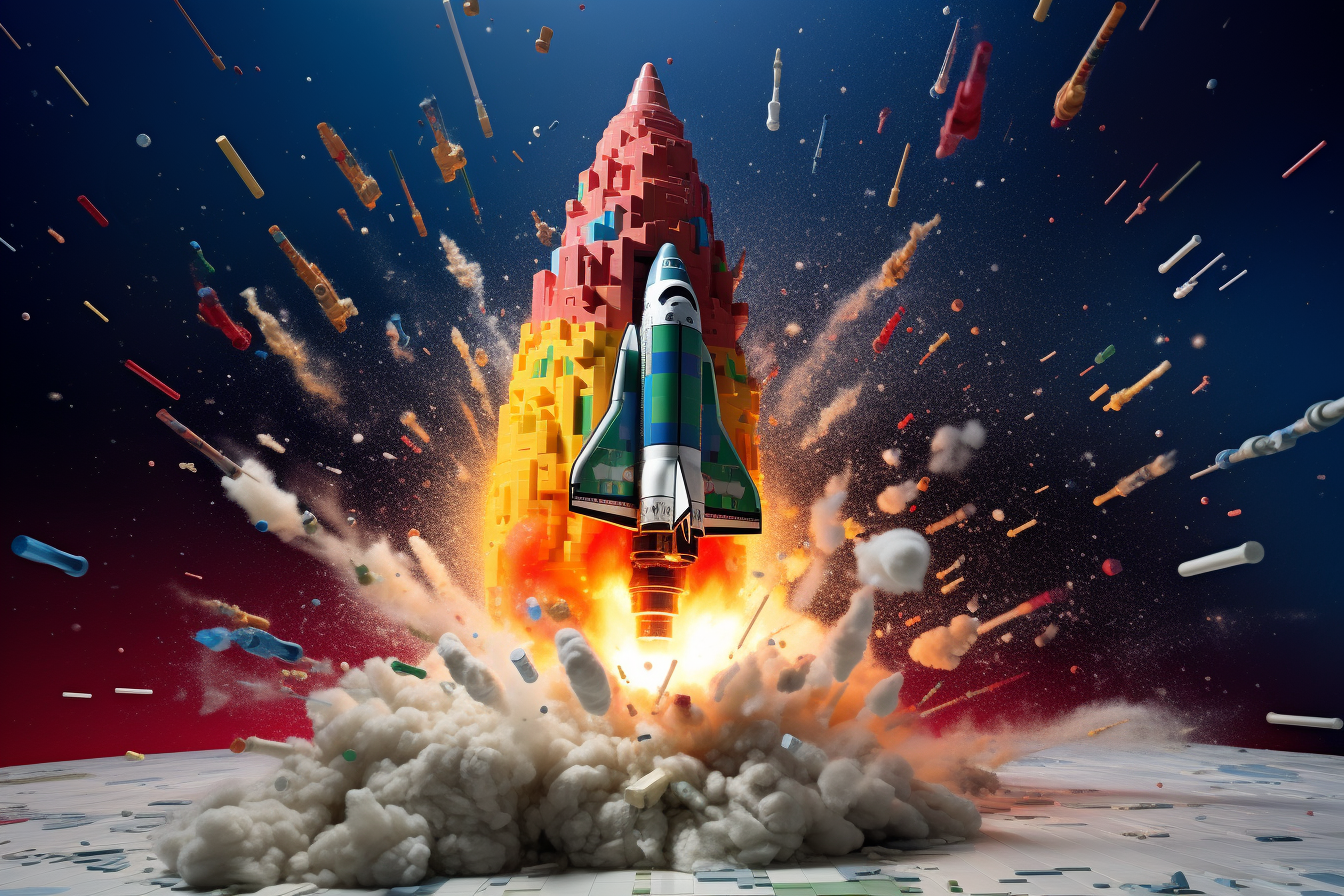 Vibrant Lego rocket taking off