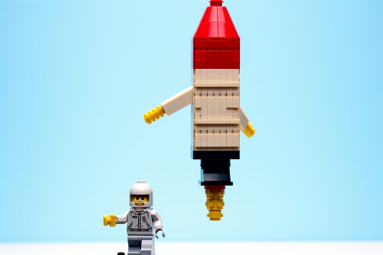 Colorful Lego rocket blasting off