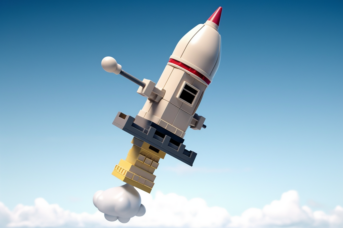 Colorful Lego rocket blasting off