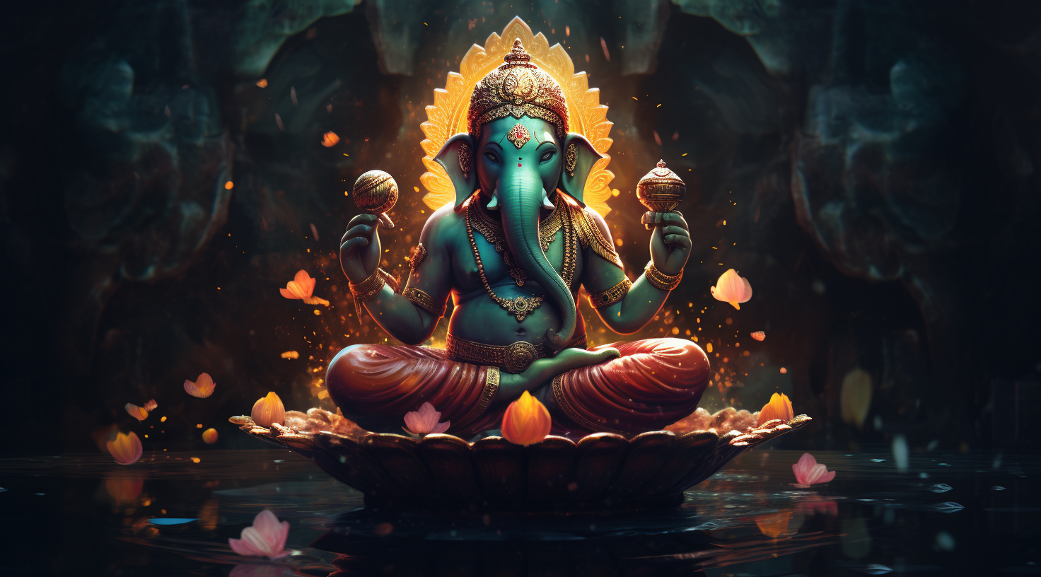 Colorful Lord Ganesh in the Night