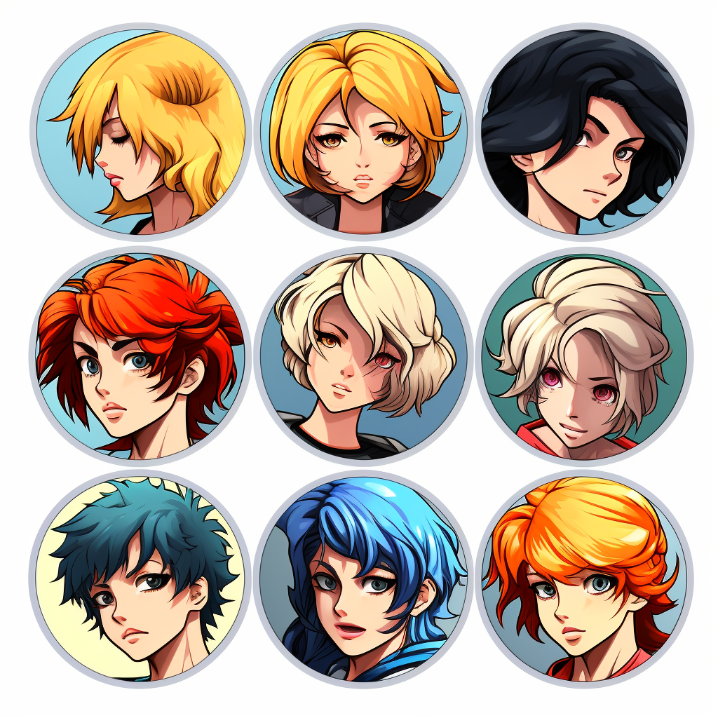 Colorful manga anime webtoon icons in HDR