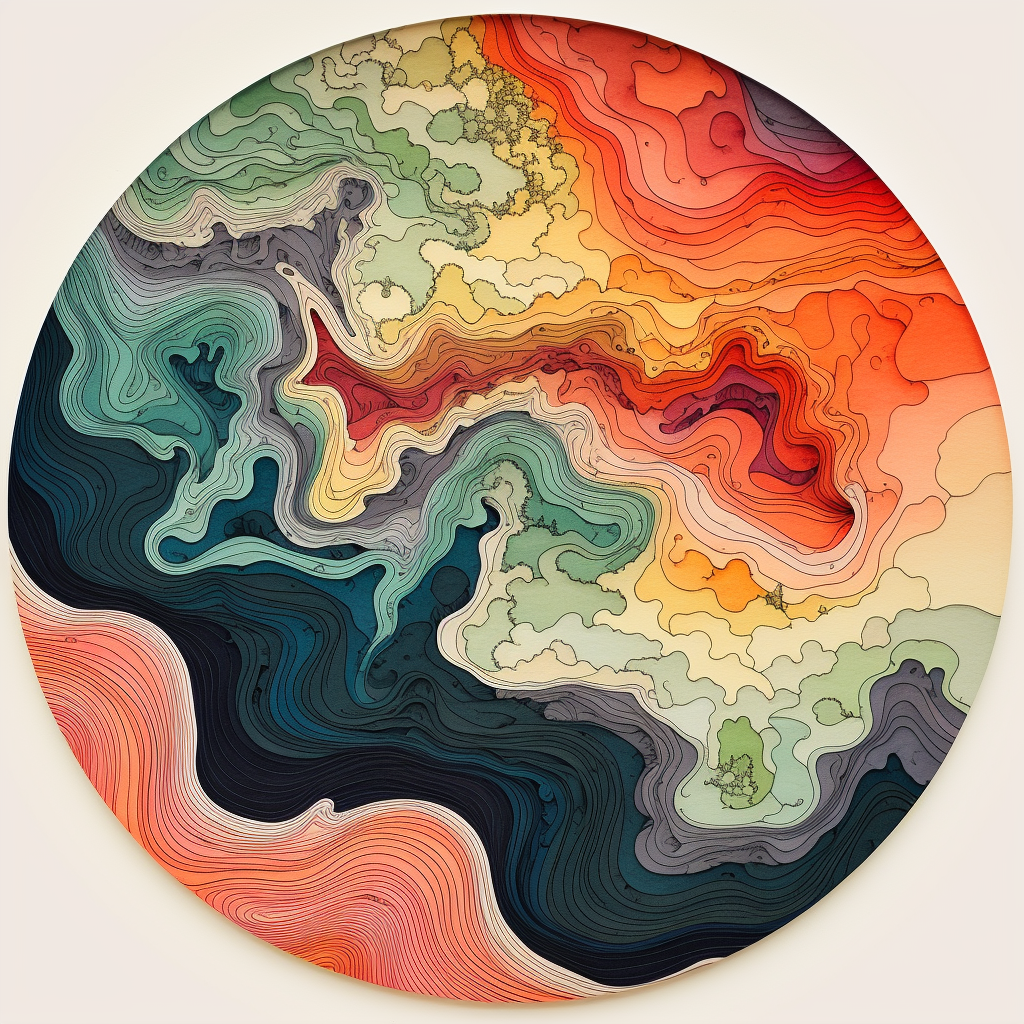 Colorful map contours with circular splashes