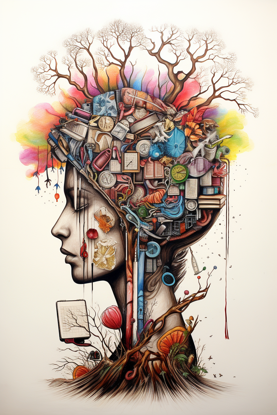 Beautiful surreal mind and memory illustration