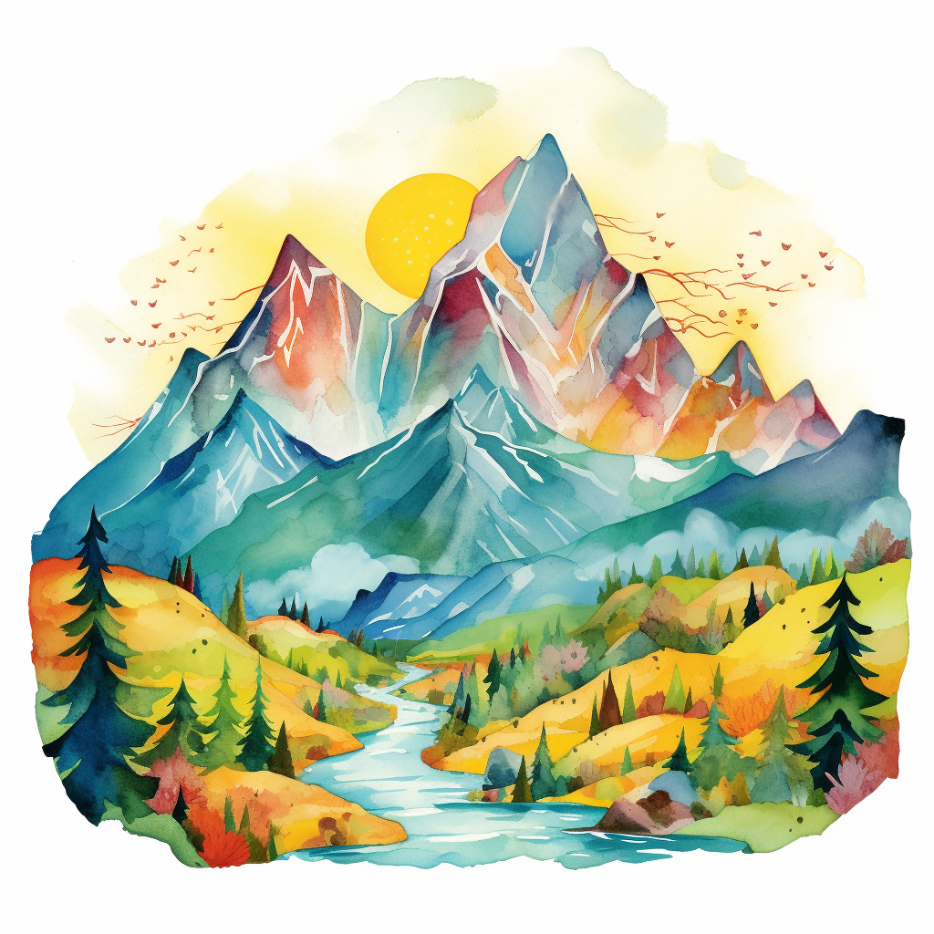 Colorful mountain range illustration for kids