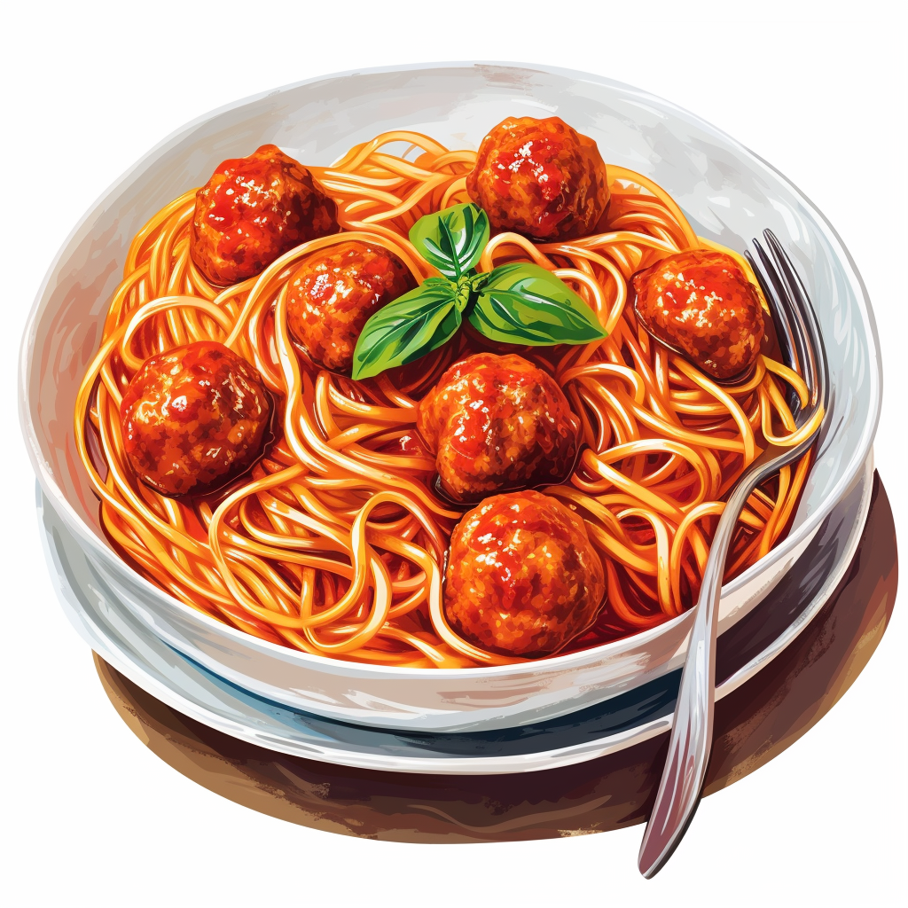 Colorful noodles with meatballs on a plate