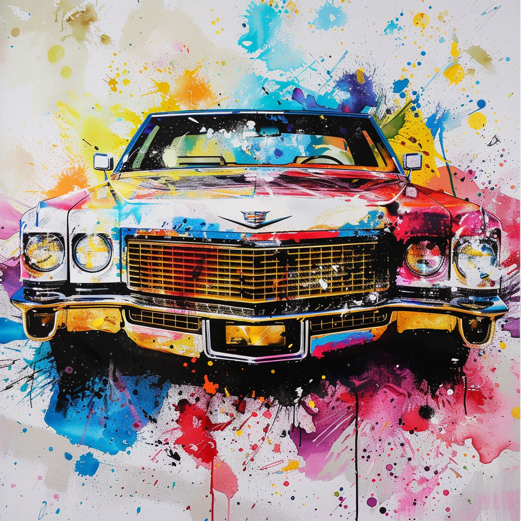 Colorful Paint Splashes Cadillac Car Art