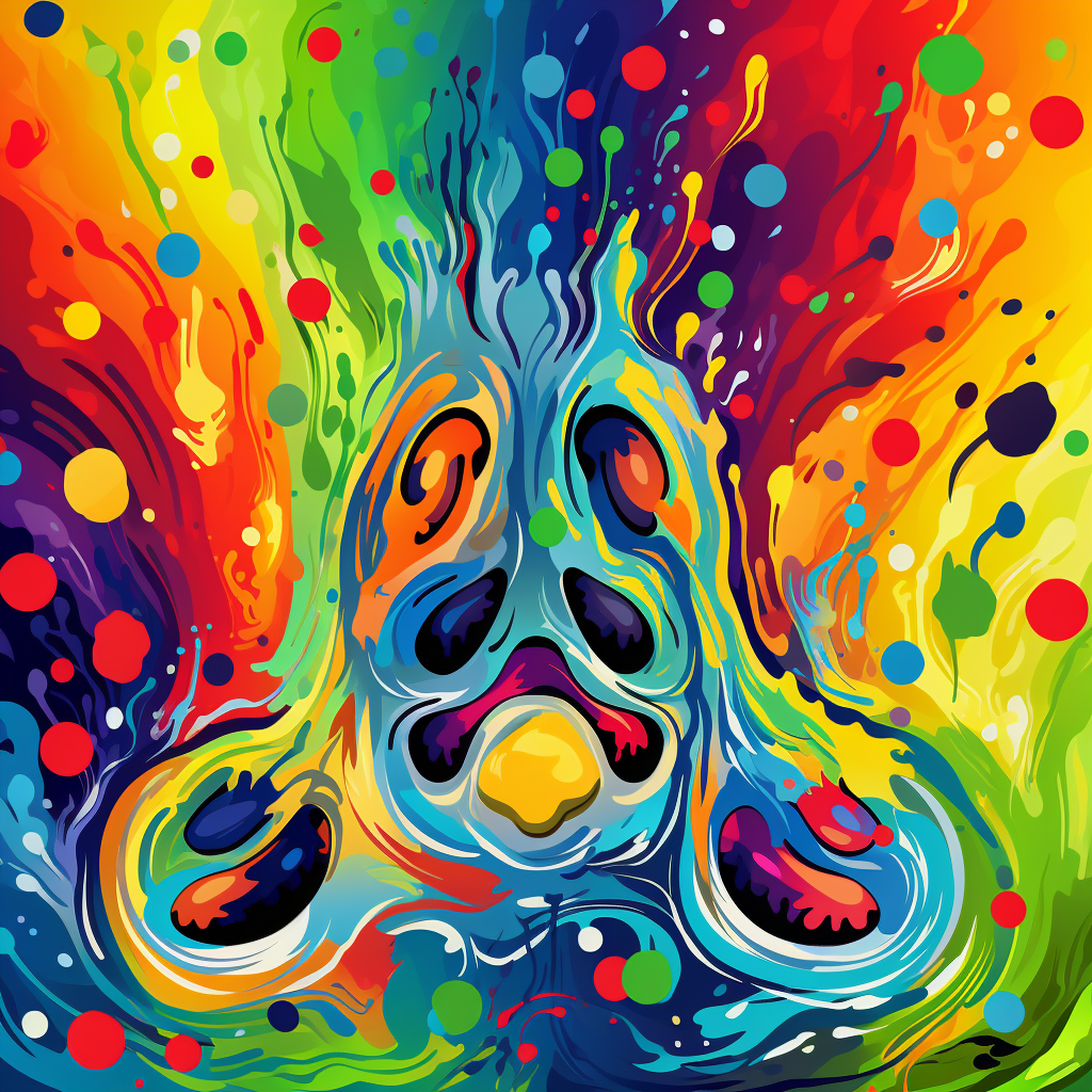 Abstract design with colorful paint swirls and paw prints