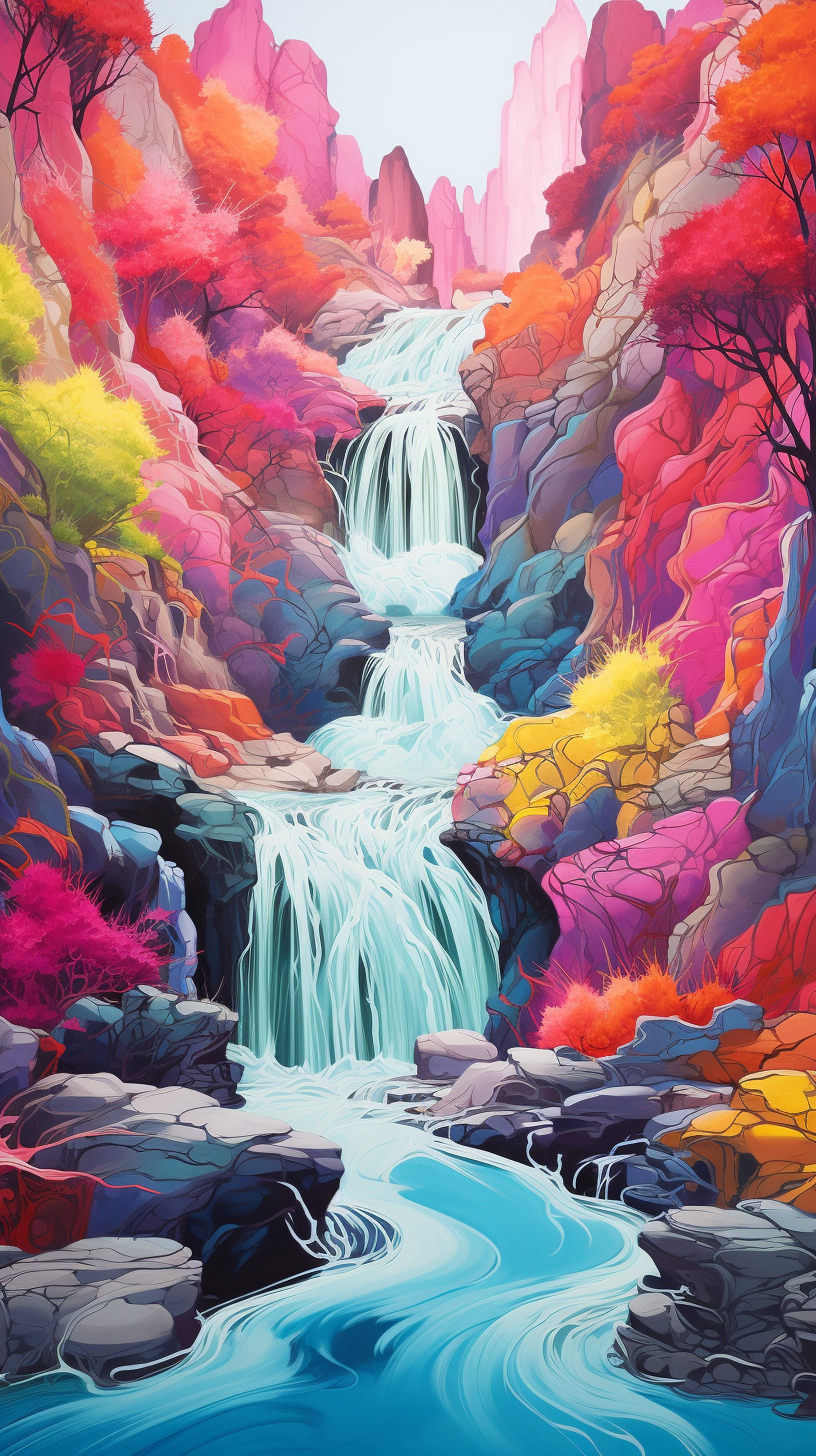 Colorful paint waterfall artwork