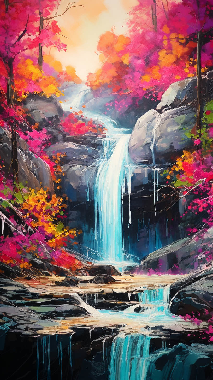 Beautiful waterfall with vibrant paint colors