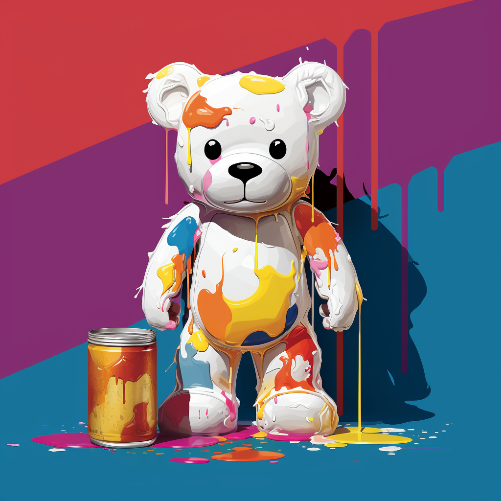 Colorful toy bear covered in paint