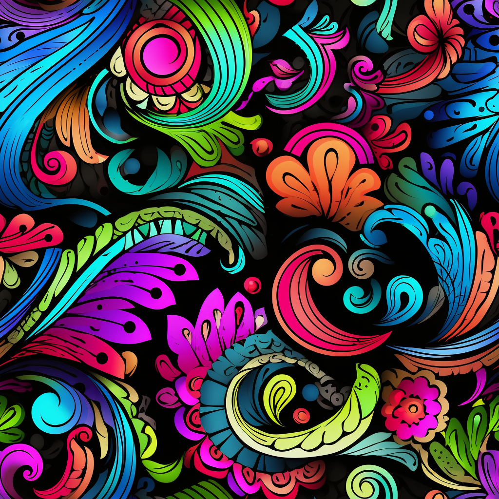 Vibrant paisley pattern with black outline design