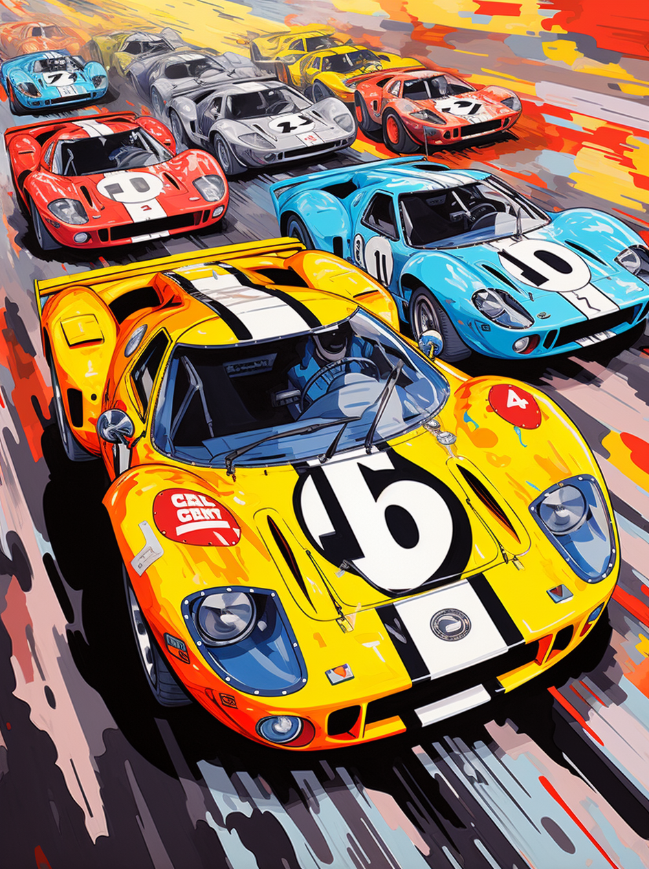 Vibrant race car drawings in action