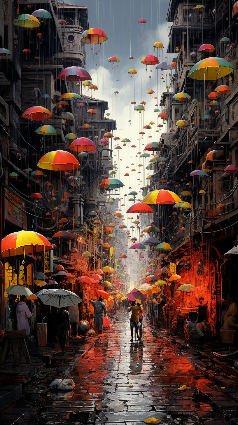 Colorful rain in bleak world