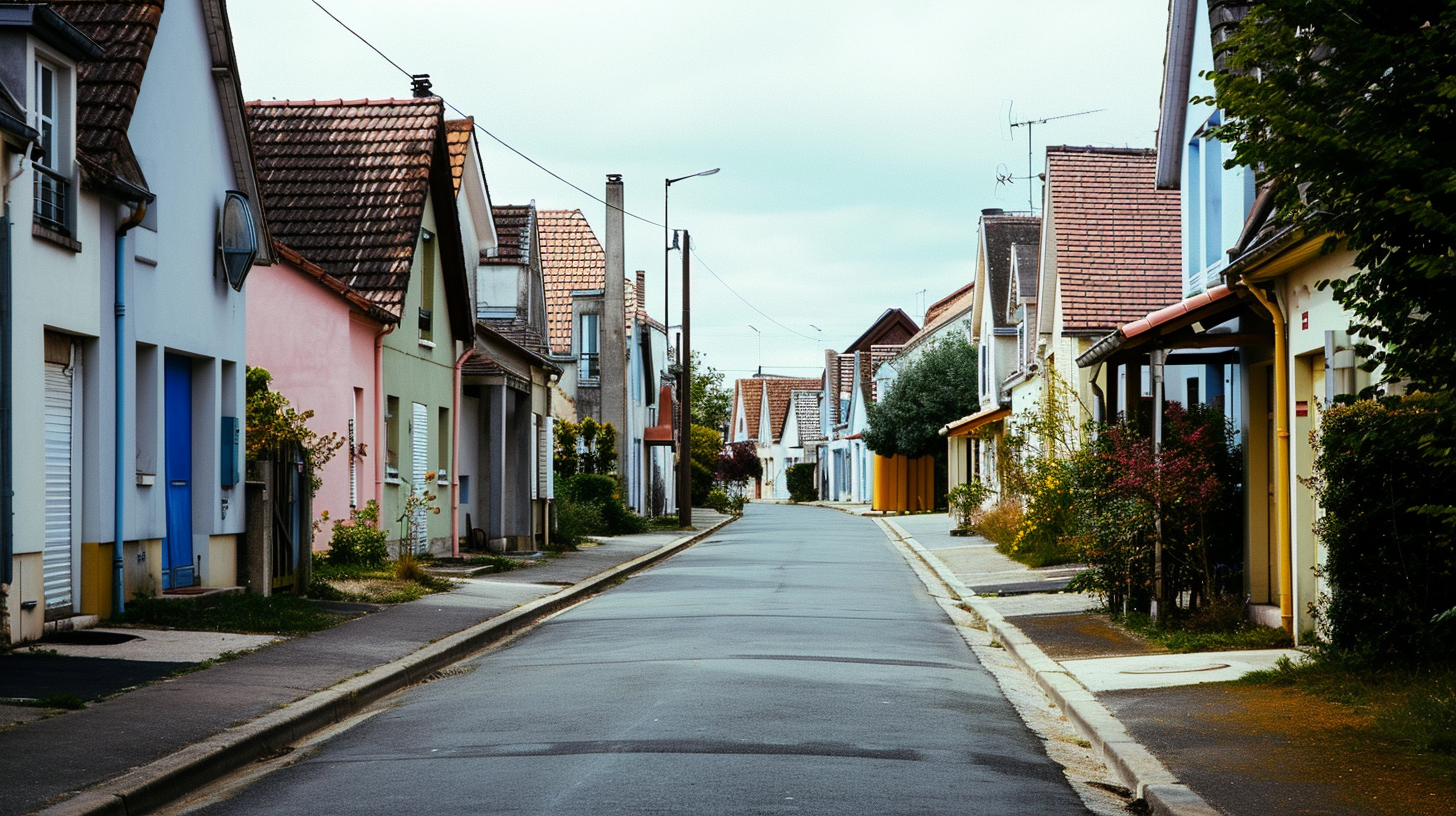 Colorful residential street in futuristic city