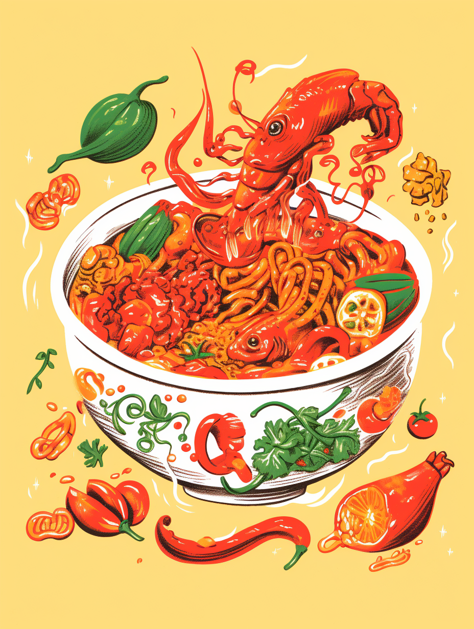 Vibrant risograph goulash dish