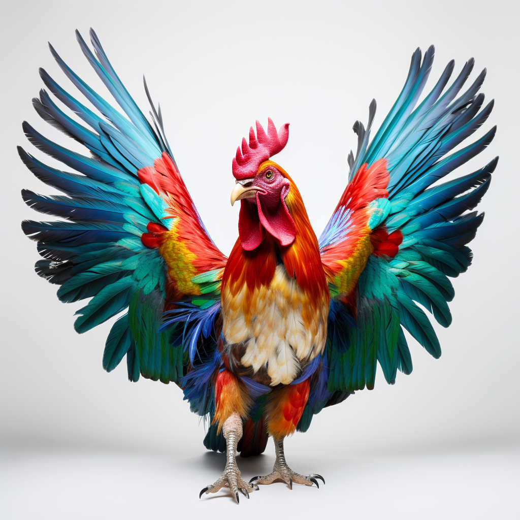 Colorful Rooster Spreading Wings