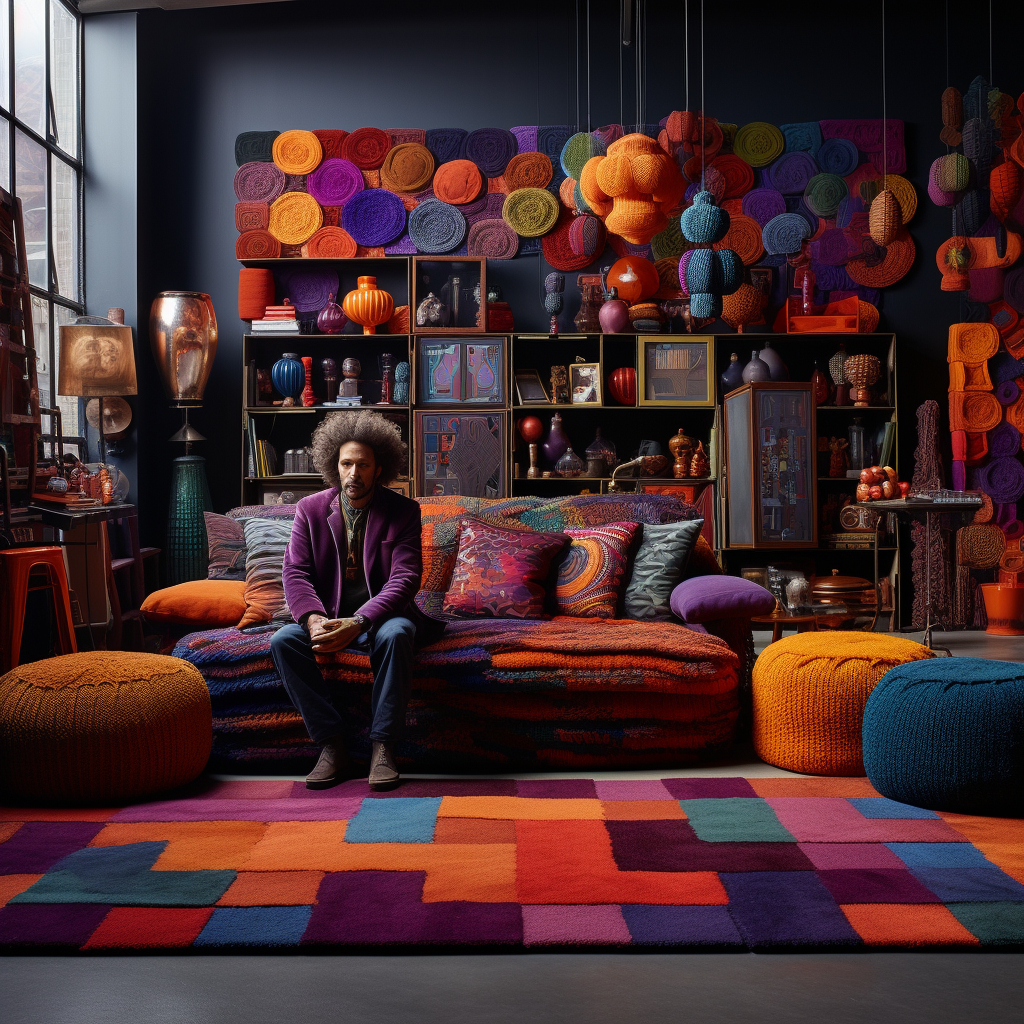 Colorful rugs in a vibrant living room