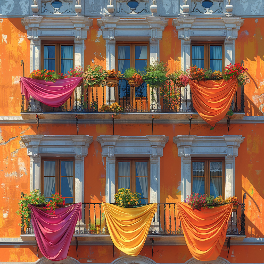 Madrid building with colorful scarves