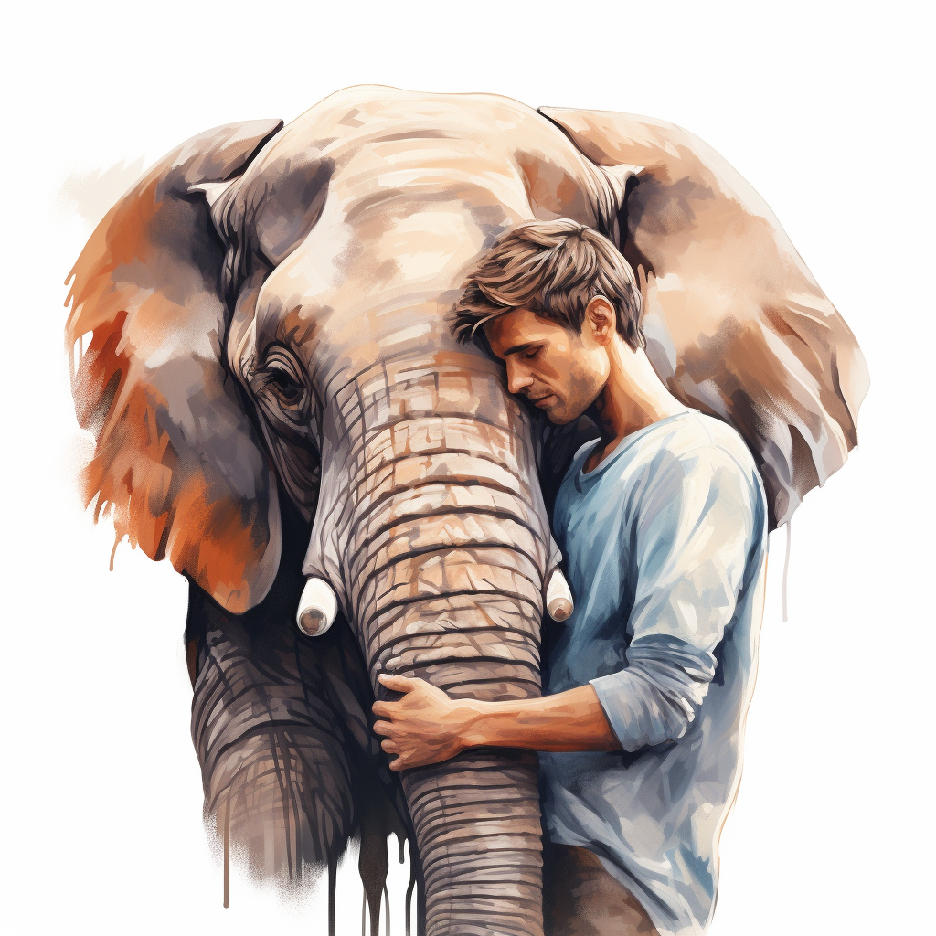 Colorful sketch of a man with a love for elephants