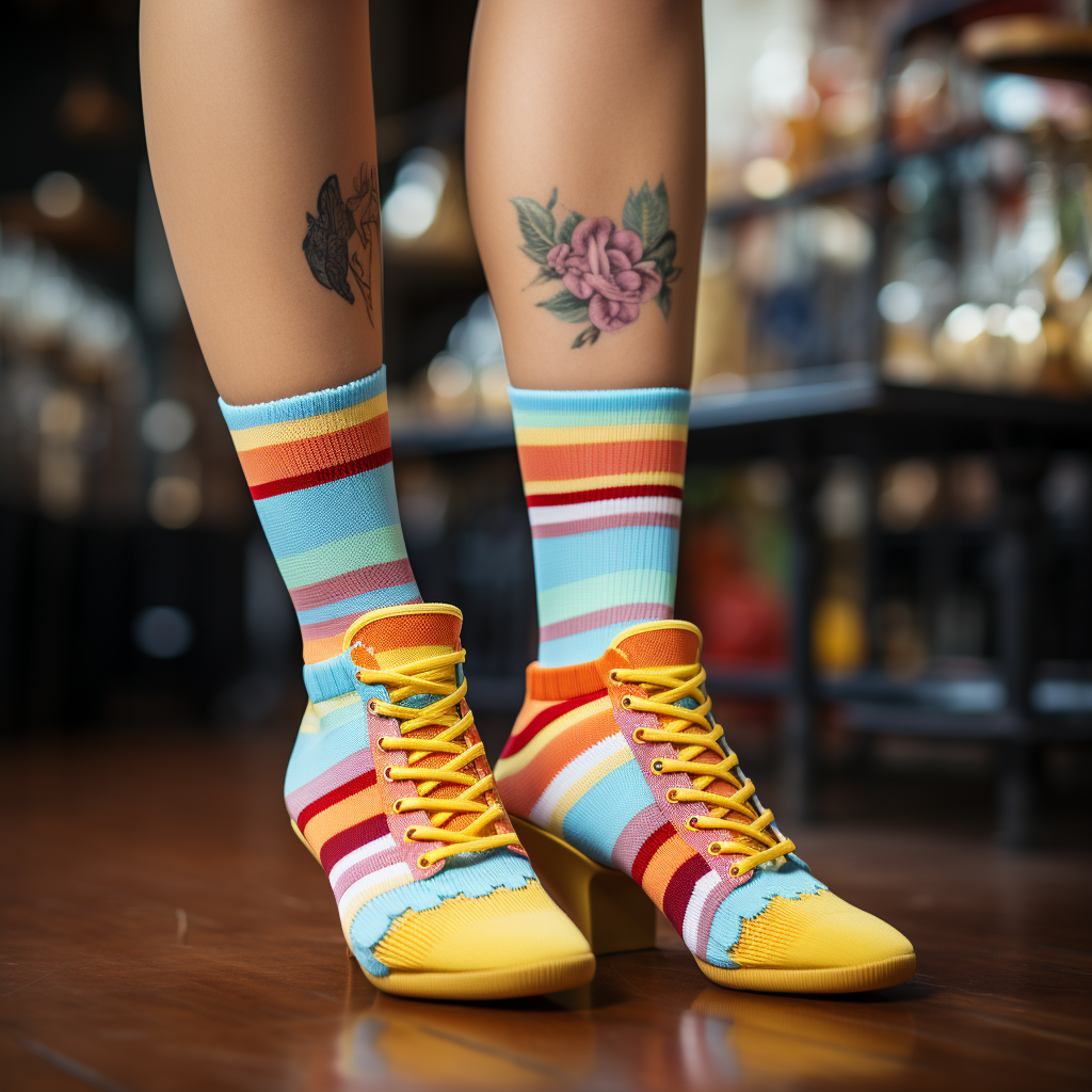 Fashionable girl showcasing colorful socks