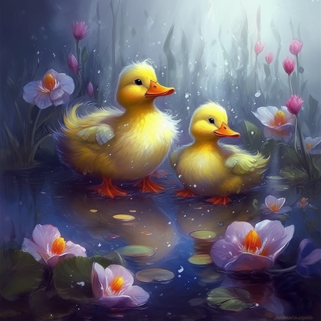 Happy duck family in spring nature