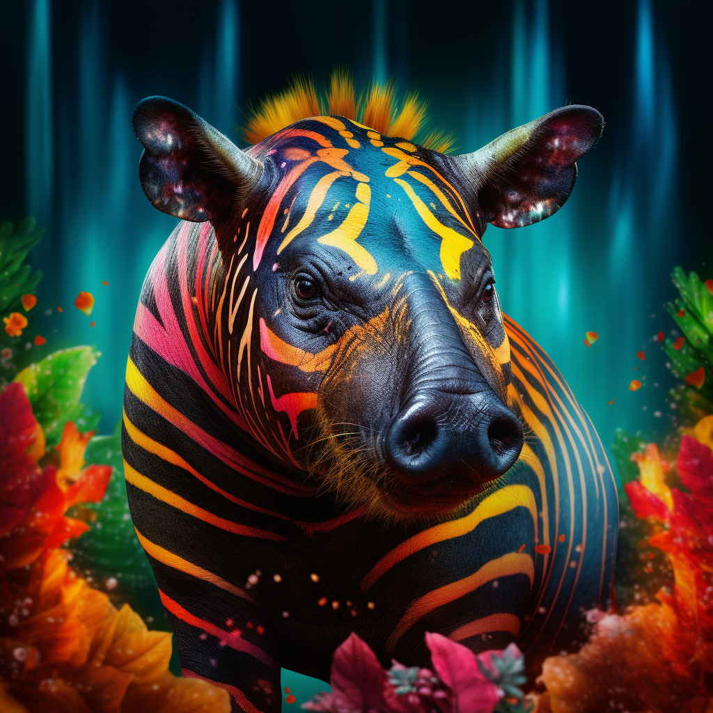 Colorful tapir in magical surroundings