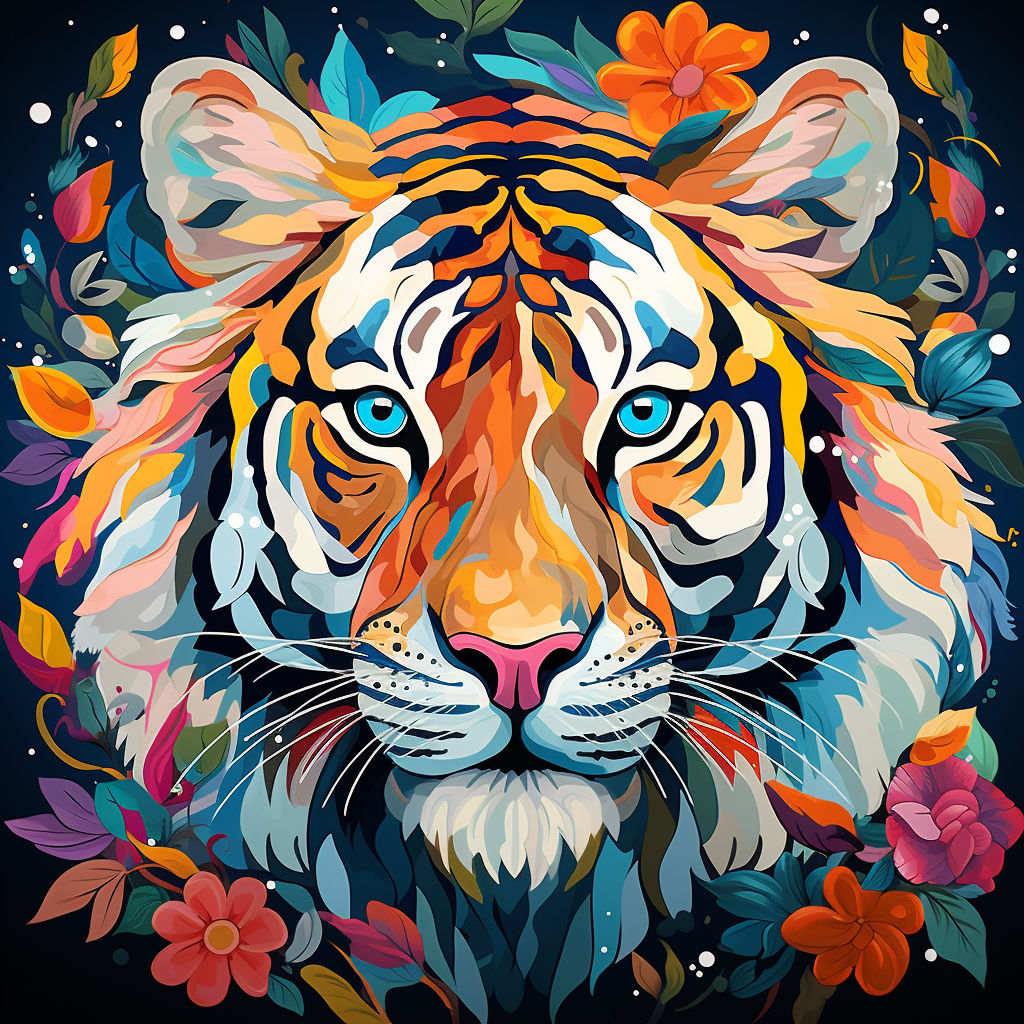 Colorful Tiger Zodiac Painting for Living Room