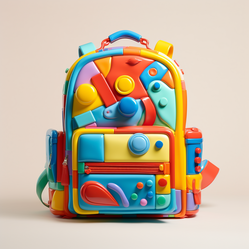 Life-size backpack made of colorful toy plastic