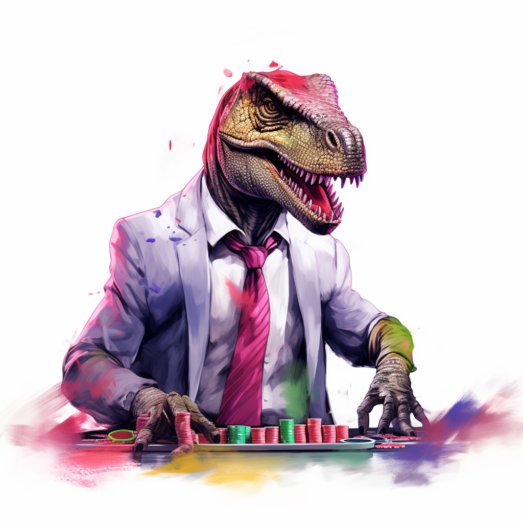 funny T-Rex working at casino