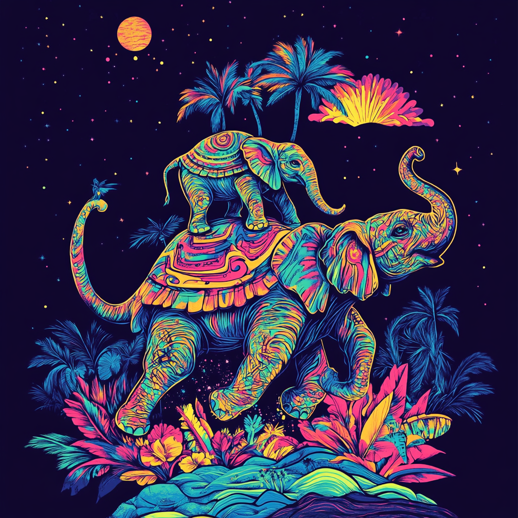 Colorful Turtle Elephants World Artwork