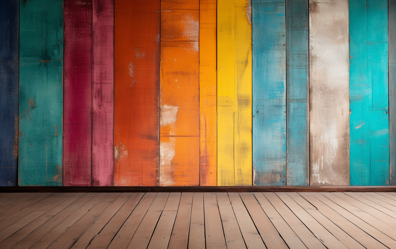 Colorful walls on wooden floor