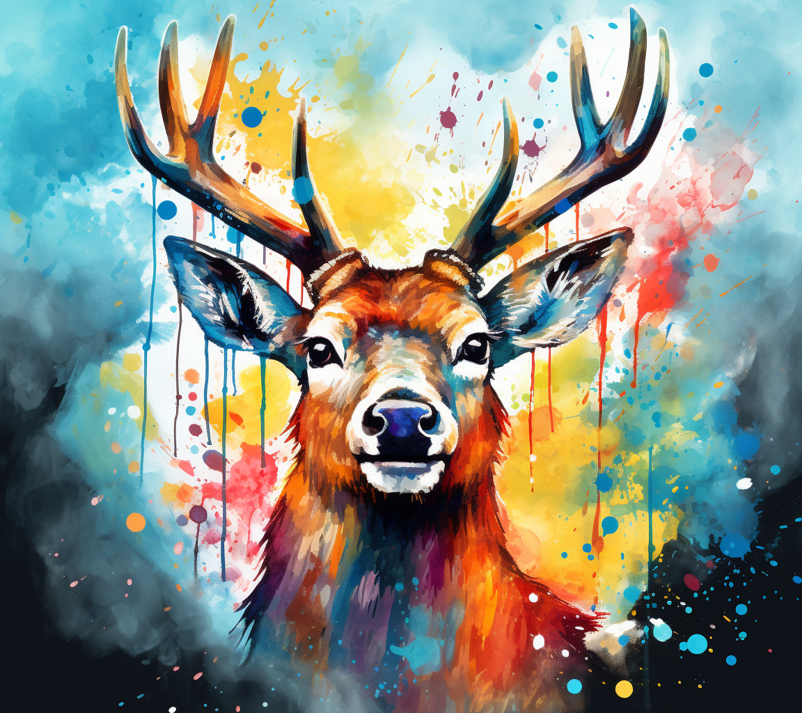 Vibrant reindeer in watercolor art