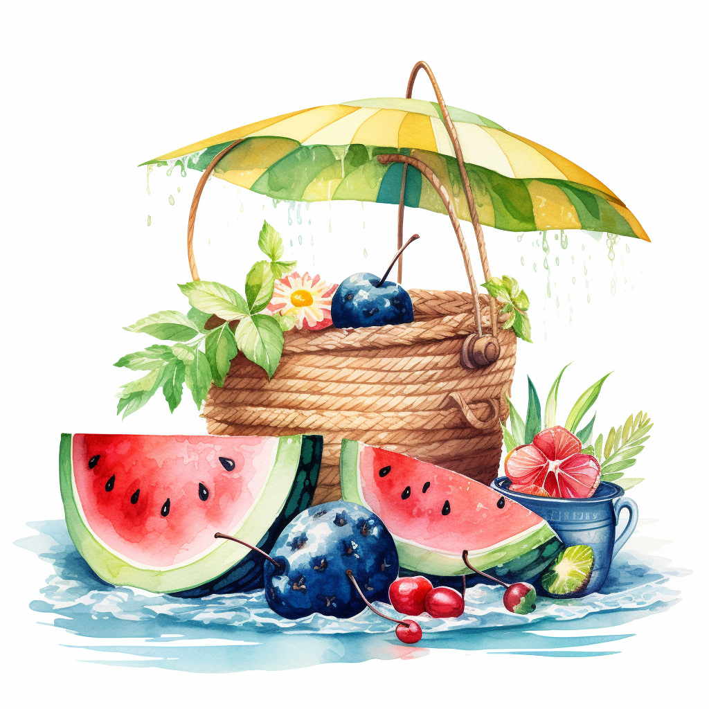 Colorful watercolor summer clipart illustration