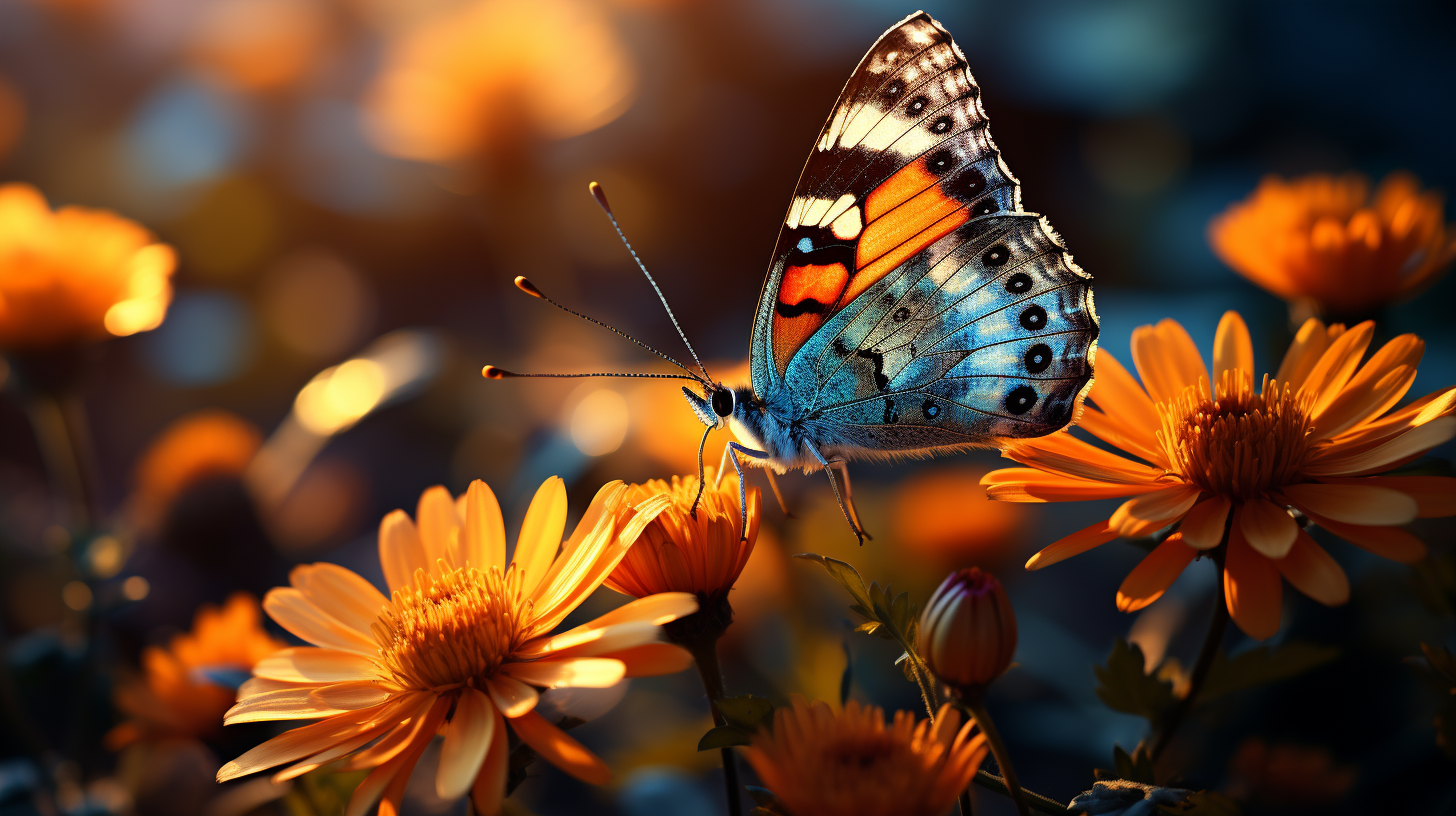 Close-up of Colorful Wildflowers and Butterfly