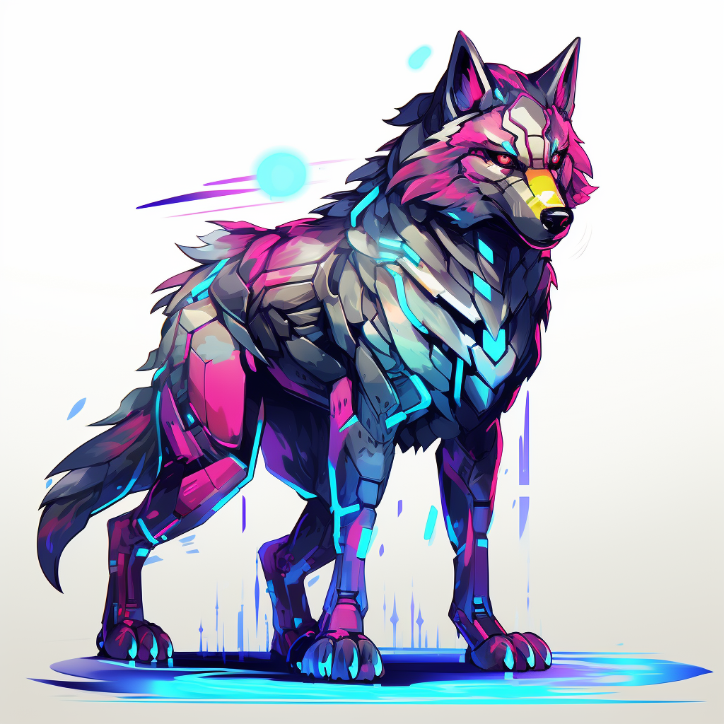 Colorful wolf with guards