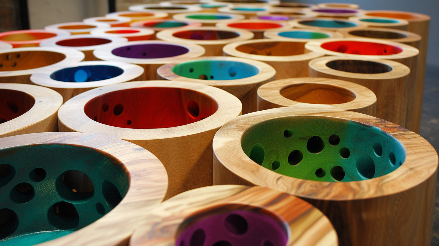 Colorful wooden coffee table with holes