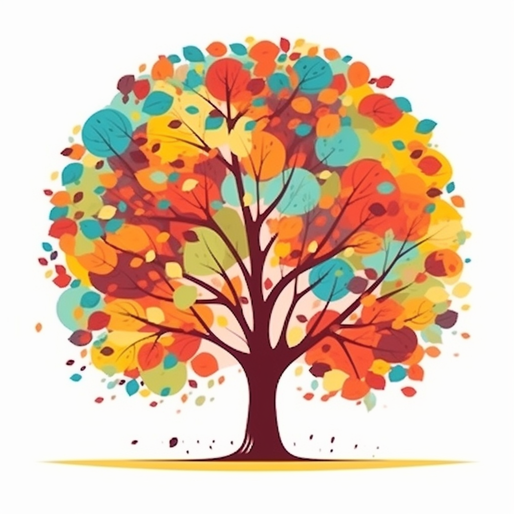 Colorful world tree cartoon on white background