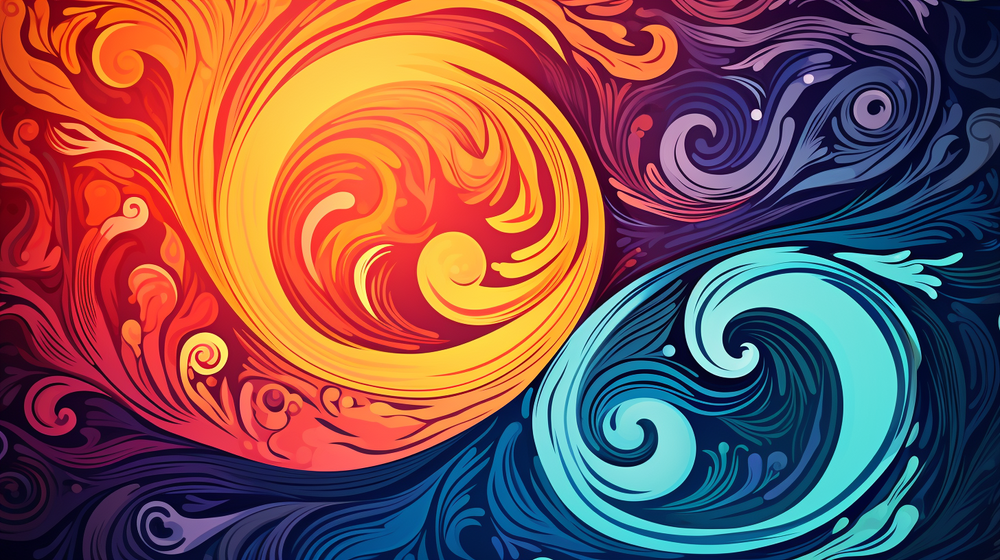 Colorful yin-yang symbol on a vibrant background