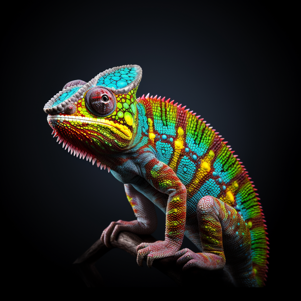 Colorful realistic cameleon on black background