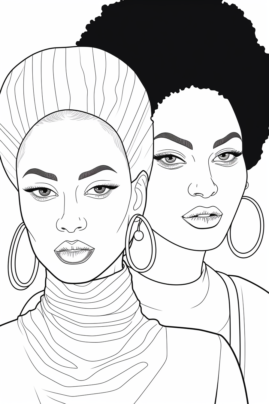 Coloring Book Page of African American Women