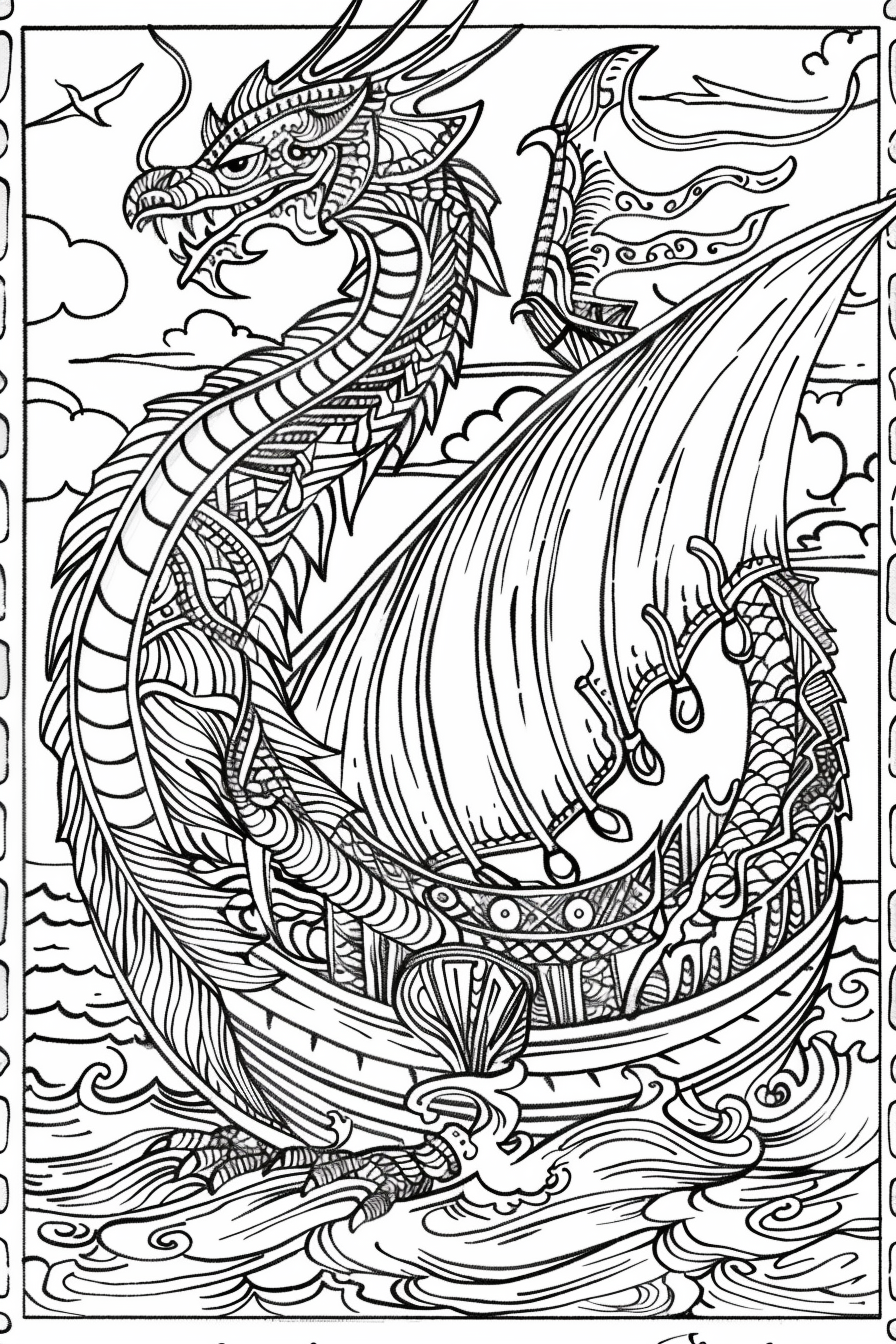 Nordic mythology drakkars coloring page