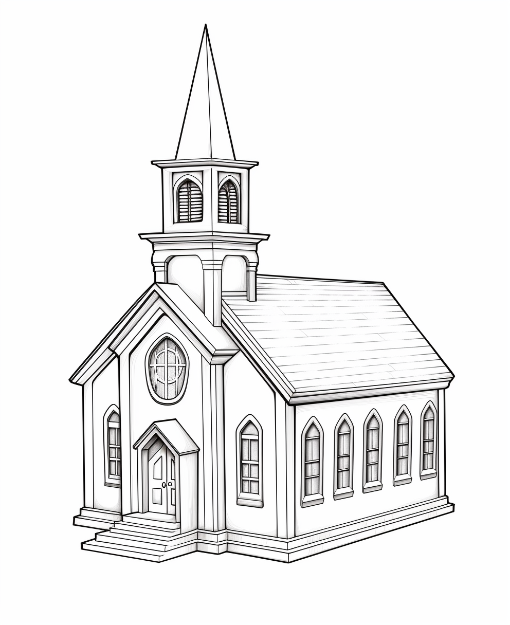 Small church model view coloring book