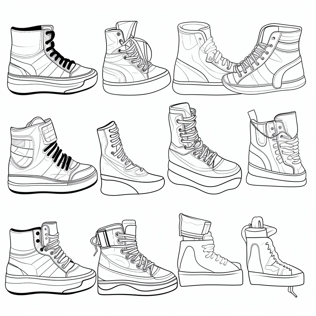 Outlined Sneakers Shapes Coloring Page