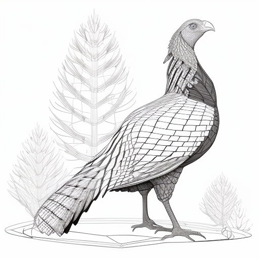 Black and white image of Western Capercaillie with large rack