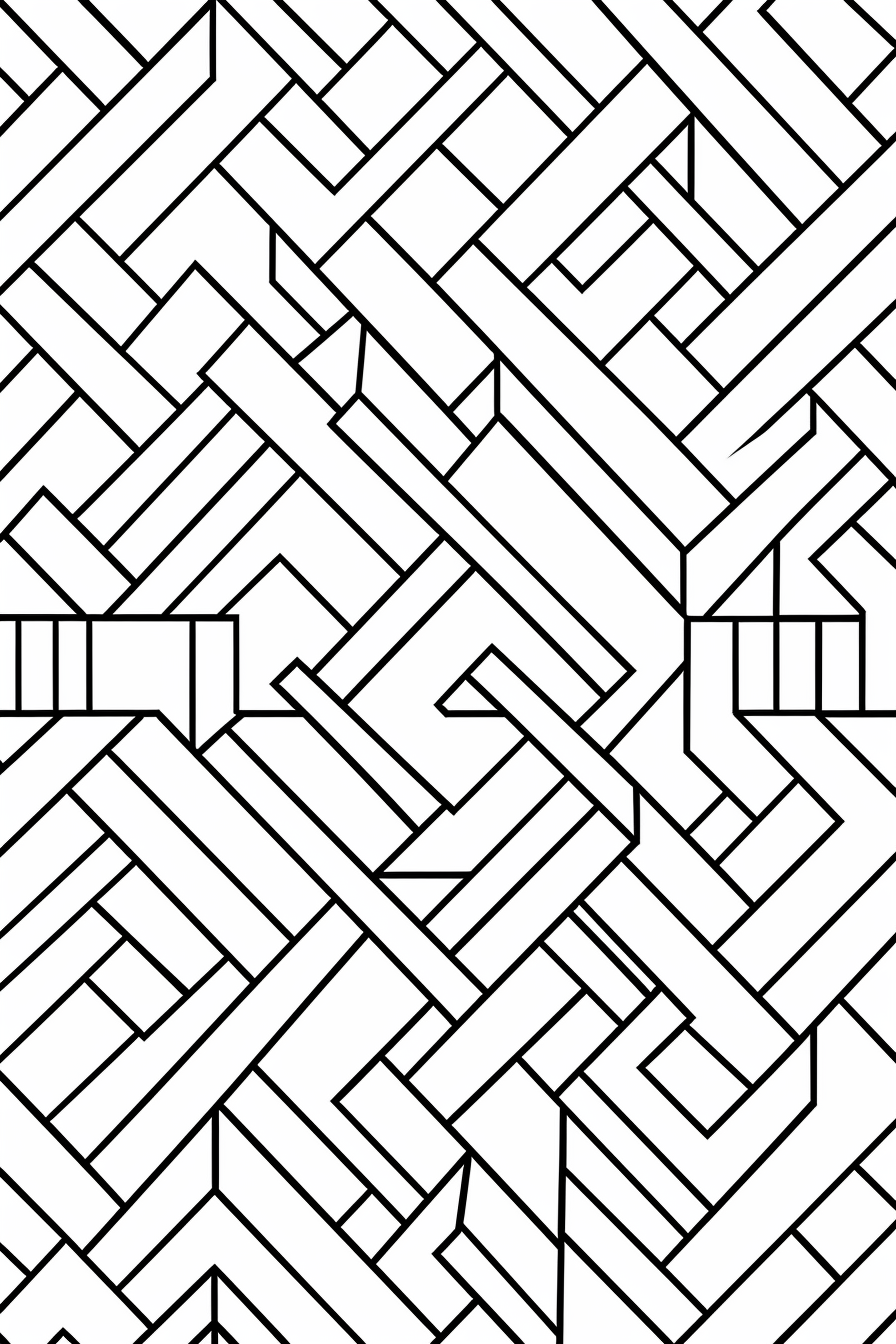 Coloring page with basic shapes and patterns