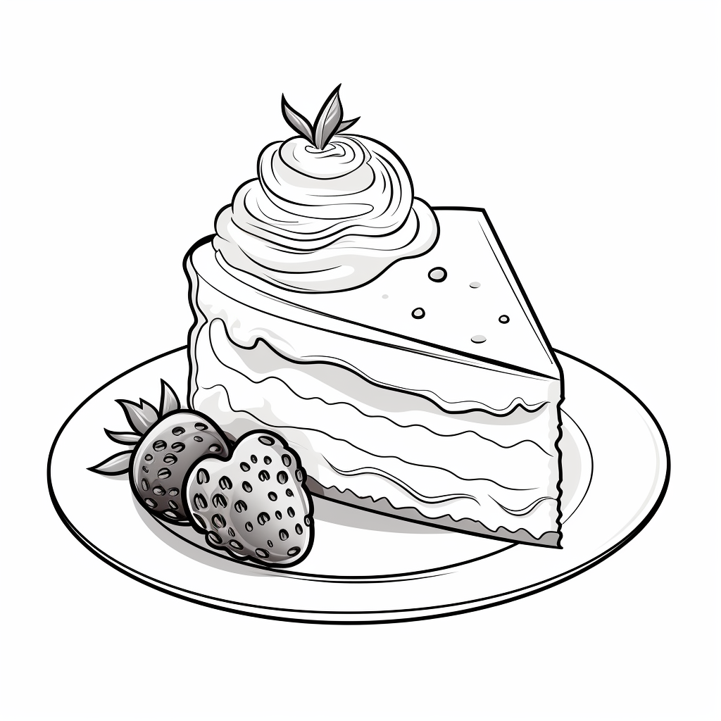 Coloring page of cake with strawberries and cream